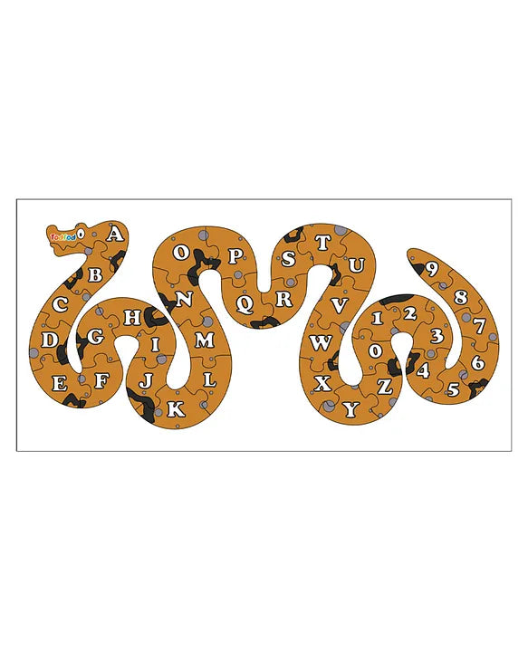 Todfod English Alphabets Wooden Jigsaw Puzzle Toy for Kids & Children, Animal Snake Shaped Puzzle Educational & Learning Toy | Multicolour 36 pcs. (Animal Snake English)
