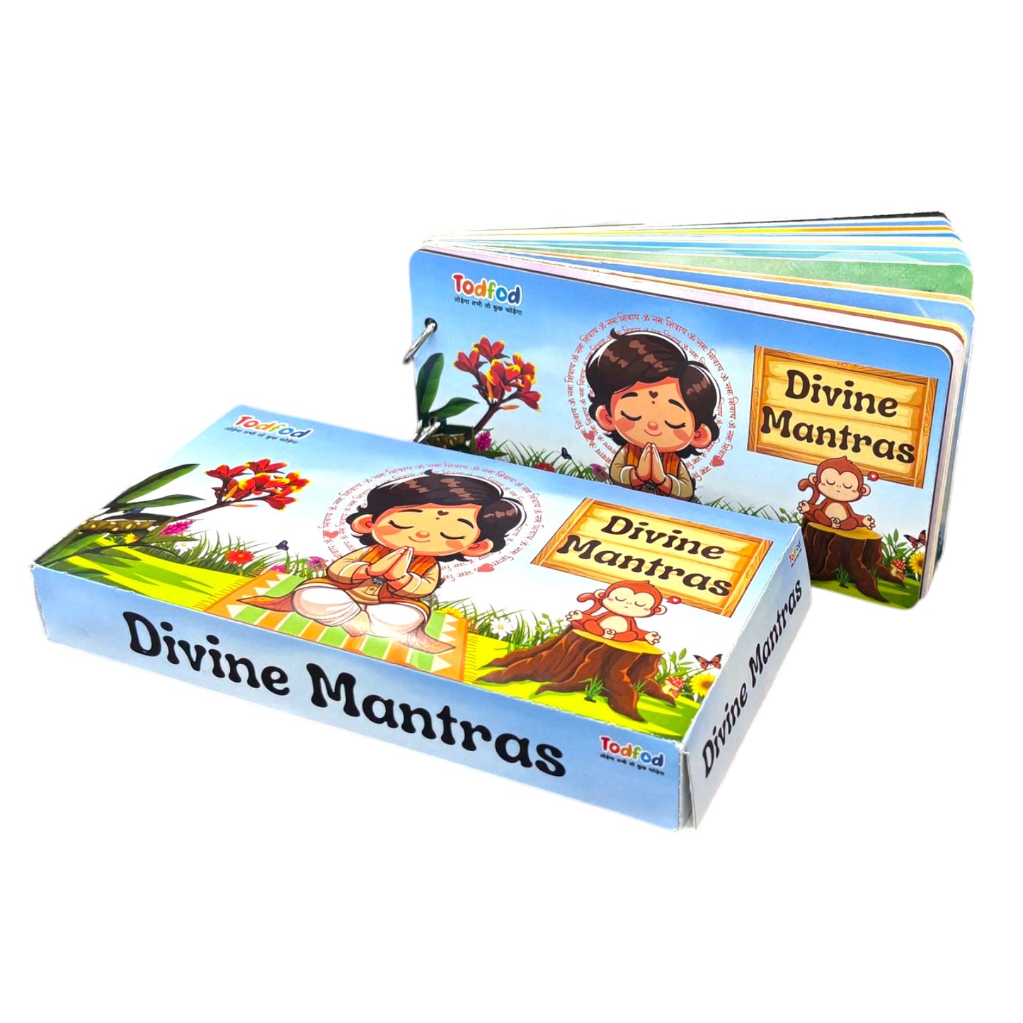 Todfod Divine Mantras Spiritual Learning Flashcards Set with Hindi and English Meaning | Bilingual Vedic Chanting Cards for Kids, Beginners, Yoga, Meditation & Daily Practice