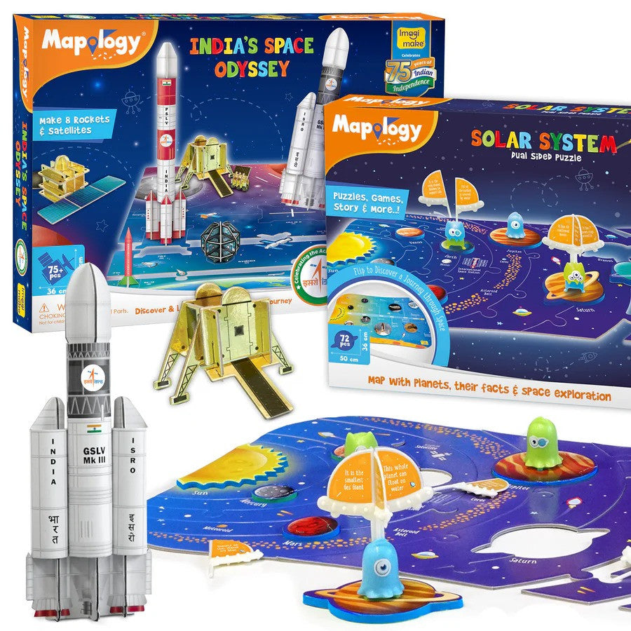 Imagimake Mapology | Isro India'S Space Odyssey|Rocket & Satellite Model Making 1 Piece Sets|Astronaut & Space Toys|Educational Blocks Toy Puzzle | 7+ Years Kids|3D Puzzle Building Set,Multicolor