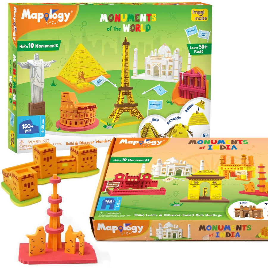 Mapology monuments of the world and monuments of India toy sets with packaging.