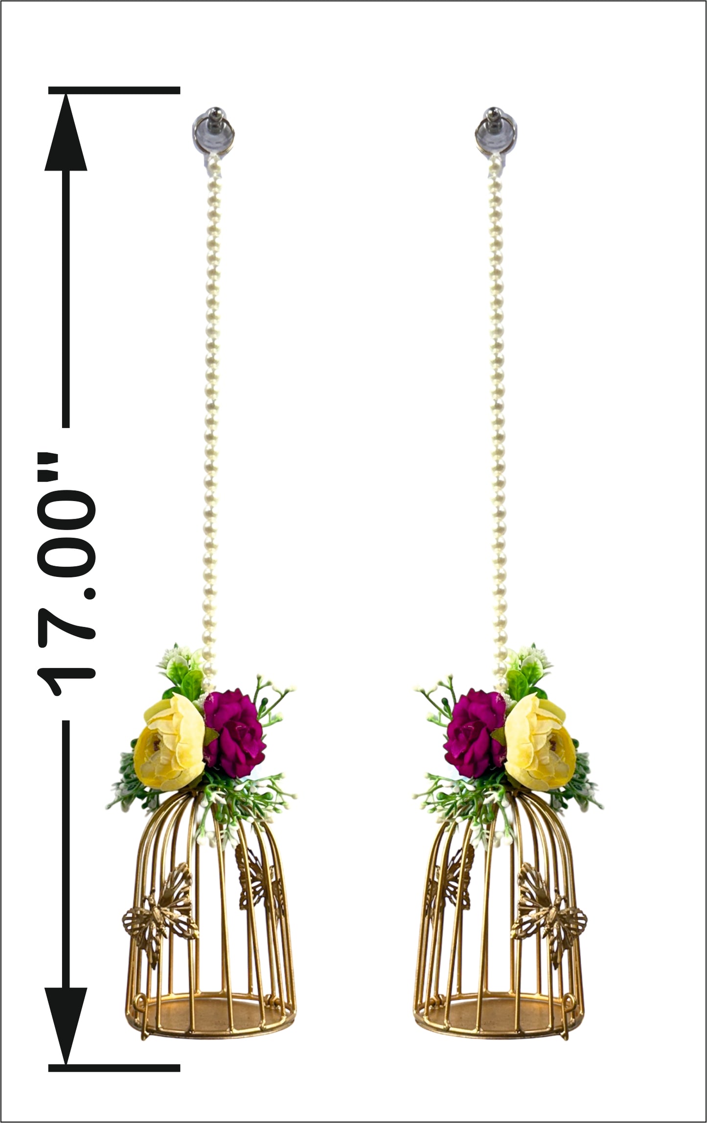 Smaran Cultural Hanging Cage Latkan Pair with Tealight Holders – Handmade Traditional Decorative Hanging with Beads & Embellishments for Home, Main Door, Pooja Room, Mandir