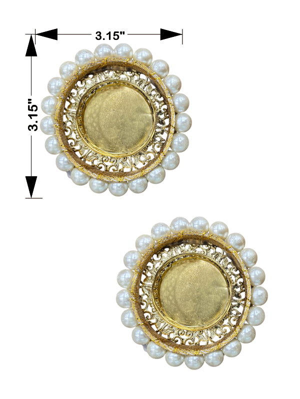 Smaran Handmade Elegant Candle Holder Set of 2 for Festivals, Weddings, Pooja Room & Home Décor, Traditional Indian Decorative Tealight Candle Set (Decorative Pearl & Metallic Tealight Diya)