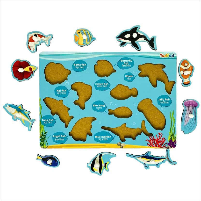 Set of ocean-themed magnetic puzzles with packaging on a white background