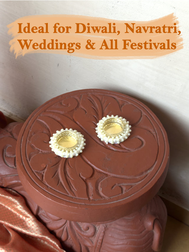 Smaran Pearl Ring Tealight Candle Holder – Handmade Decorative Diya Set of 1 for Festivals, Weddings, Pooja Room & Home Décor, Traditional Indian Elegant Candle Holder
