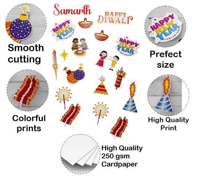 Collection of festive-themed cutouts with text on a white background