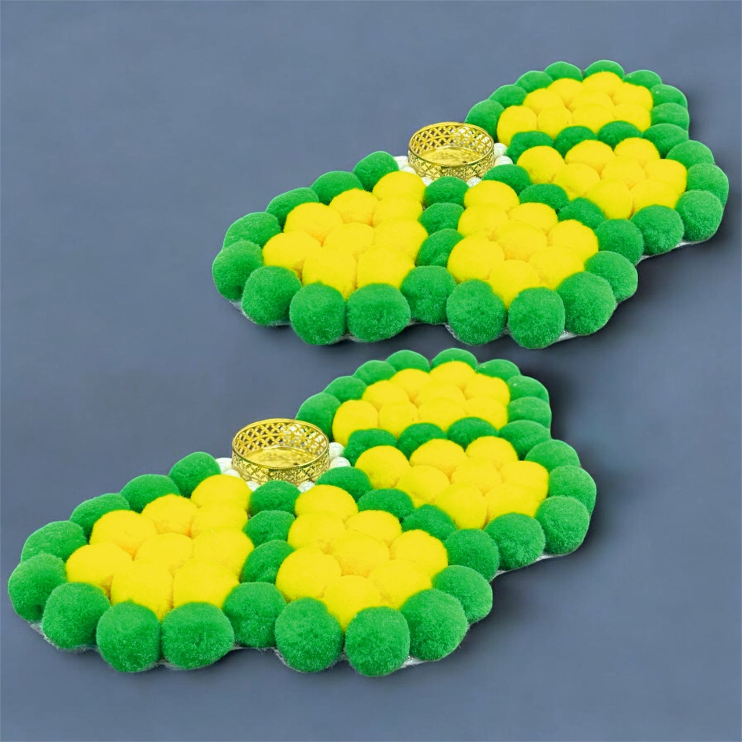 Smaran Traditional Flower Staircase Rangoli with Tealight Holder Set – Handmade Decorative Floor Art with Beads & Embellishments for Home, Main Entrance, Pooja Room, Mandir
