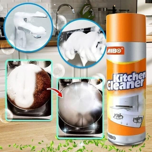 AIBO Kitchen Cleaner can with before and after images of cleaning a kitchen sink and pot.