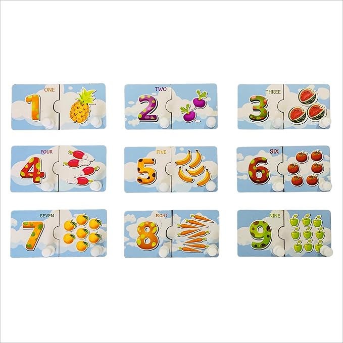 Todfod Wooden Jigsaw Puzzles English Numbers & Fruit Characters For Kids