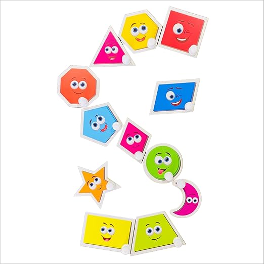 Colorful geometric shapes with facial expressions on a white background