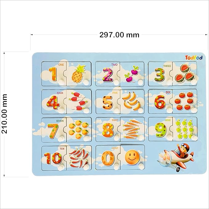 Todfod Wooden Jigsaw Puzzles English Numbers & Fruit Characters For Kids