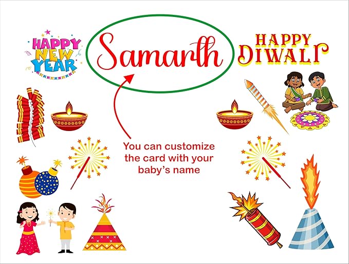 Colorful card with Diwali and New Year elements and customizable name 'Samarth'.