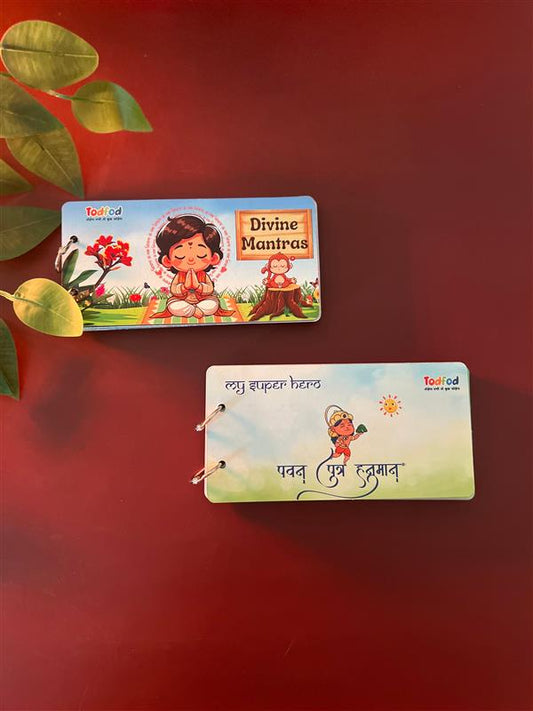 Todfod Divine Mantras Spiritual Learning Flashcards Set with Hindi and English Meaning & Todfod Hanuman Chalisa Pocket Book in 4 Languages (Hindi, English, Gujrati & Sanskrit)