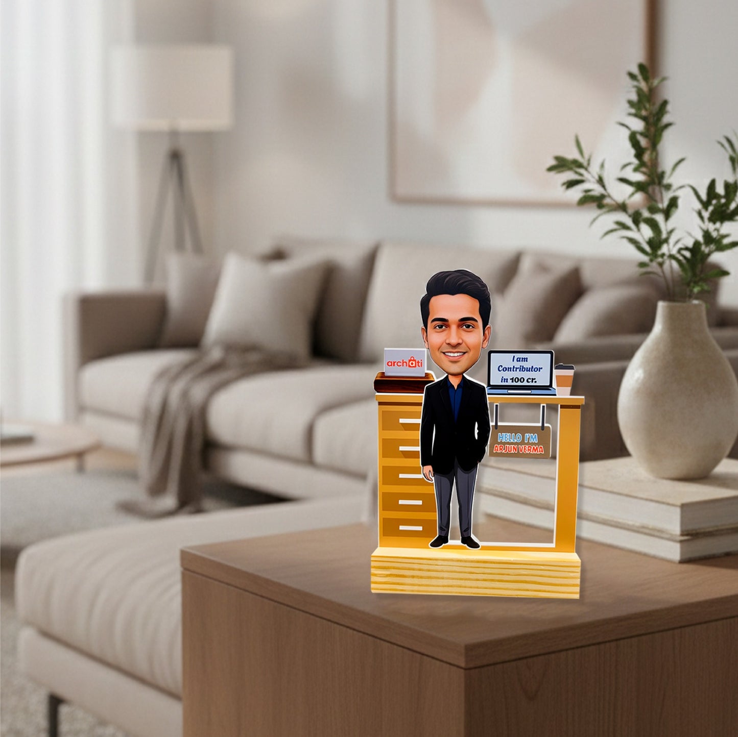Personalized Corporate Caricature Desk Trophy – Custom Executive Figurine with Name & Achievemen