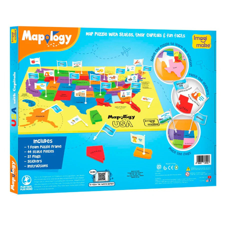 Mapology USA foam puzzle packaging with colorful map and branding