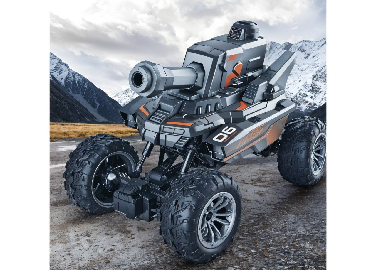 TodFod Remote Control Battle Tank Car – All-Terrain RC Combat Vehicle with 360° Rotating Movement, LED Lights, Durable Off-Road Wheels, Rechargeable Battery, Grey RC Tank for Kids