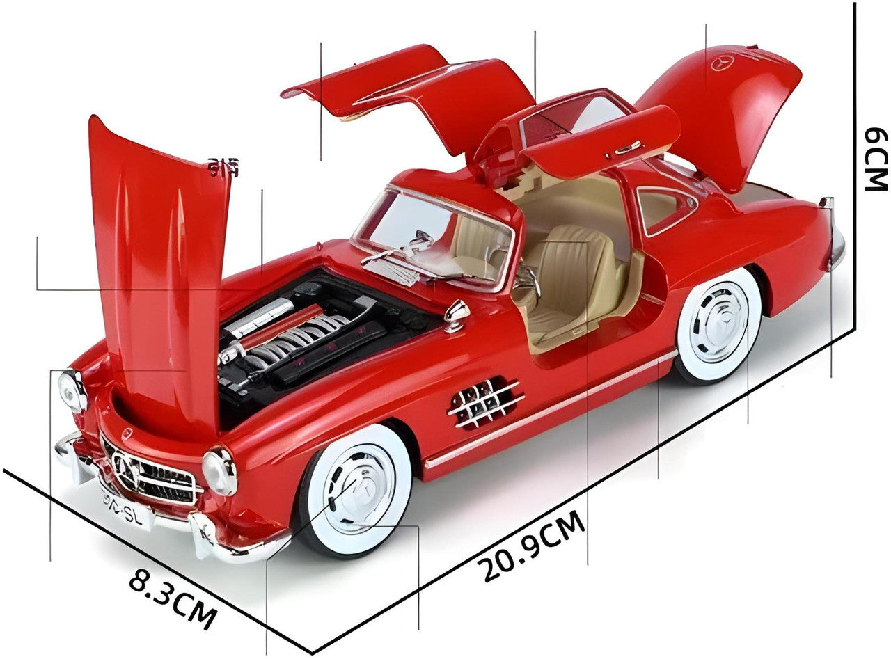 Todfod Vintage Mercedes-Benz 300 SL AMG Diecast Model Car (1:24 Scale, Red)