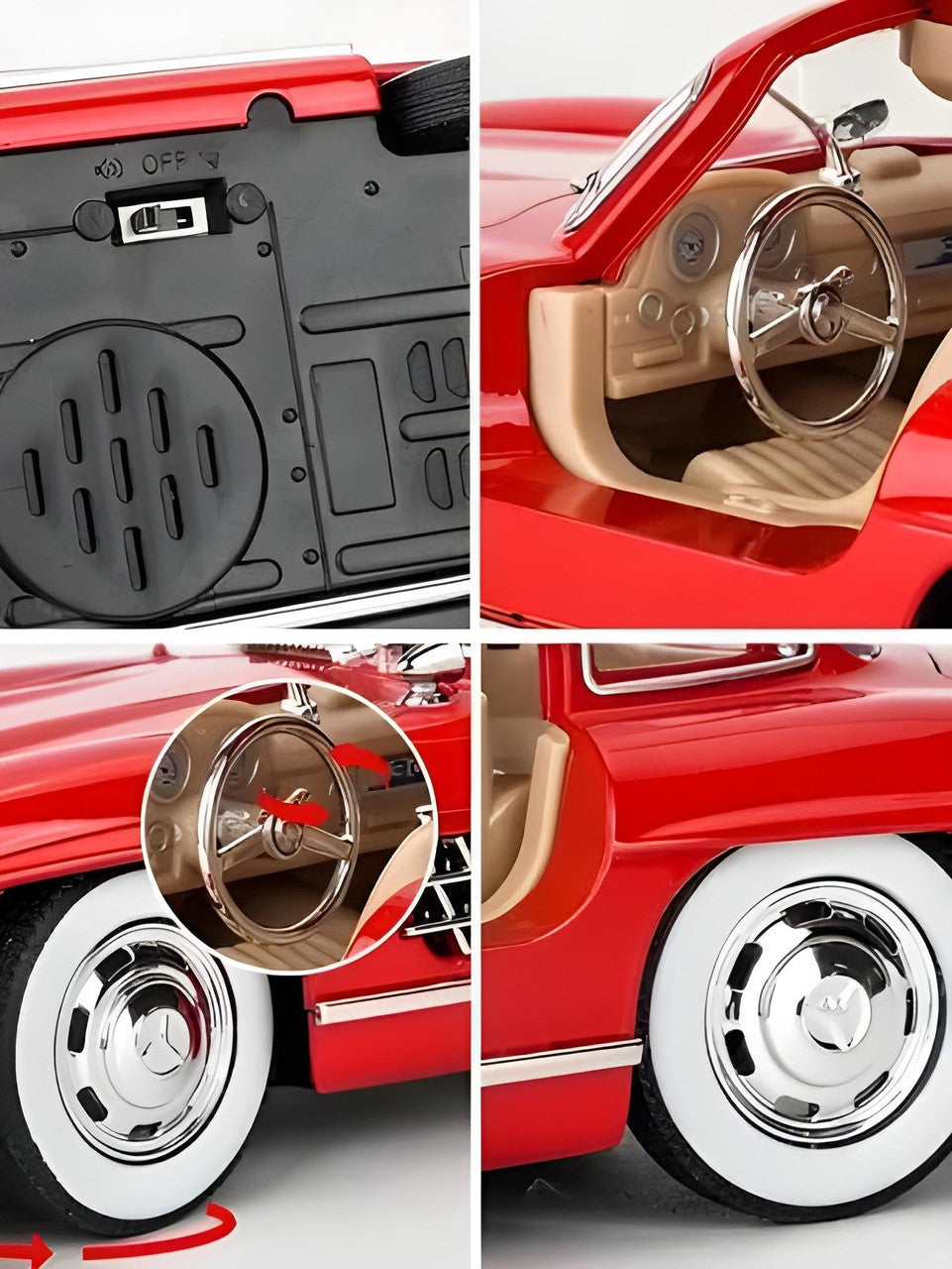 Todfod Vintage Mercedes-Benz 300 SL AMG Diecast Model Car (1:24 Scale, Red)