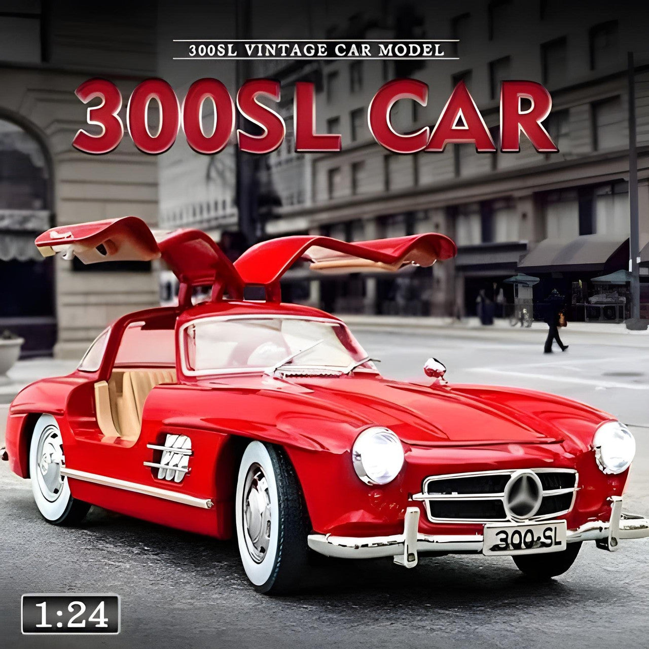 Todfod Vintage Mercedes-Benz 300 SL AMG Diecast Model Car (1:24 Scale, Red)