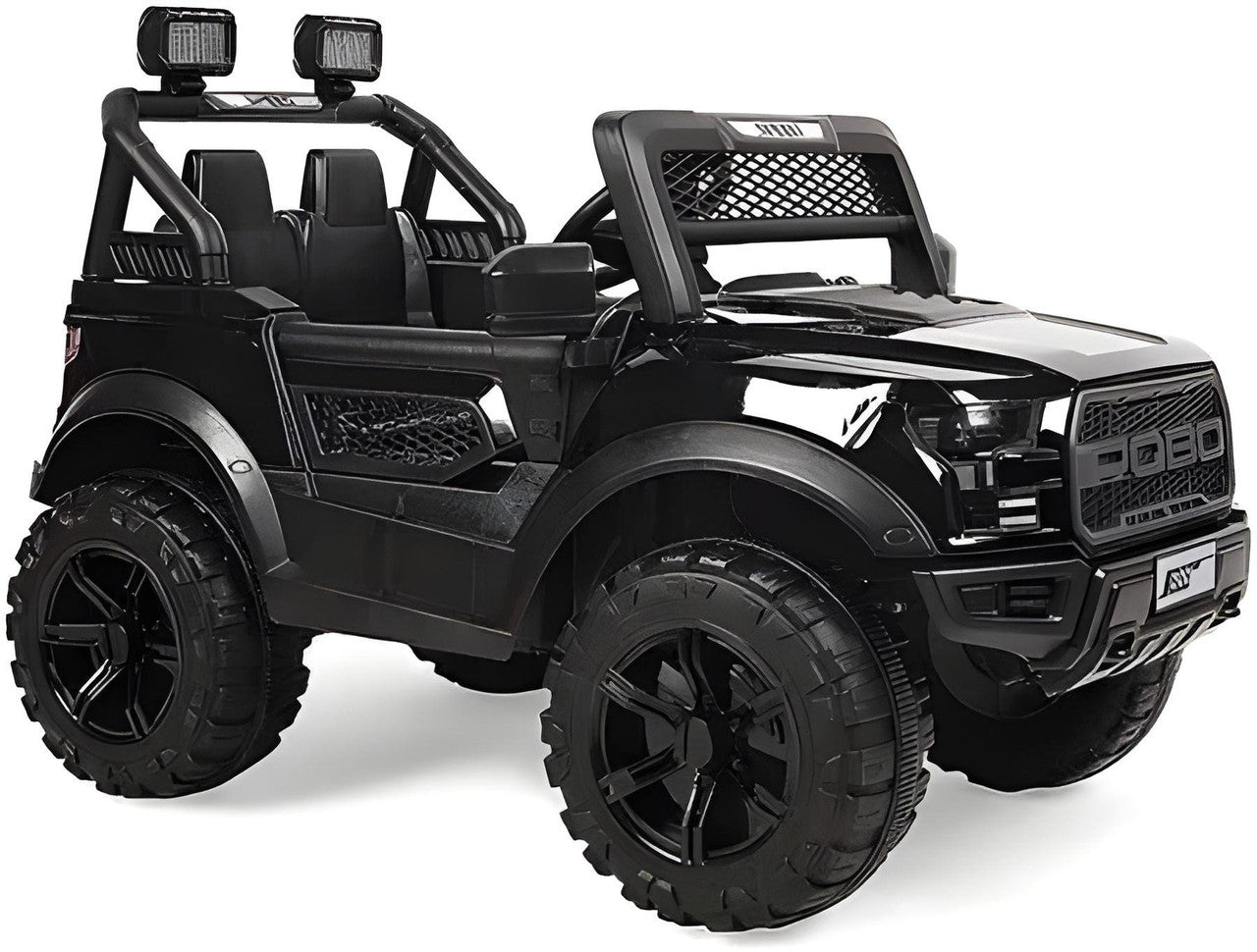Black toy SUV with detailed design on a white background