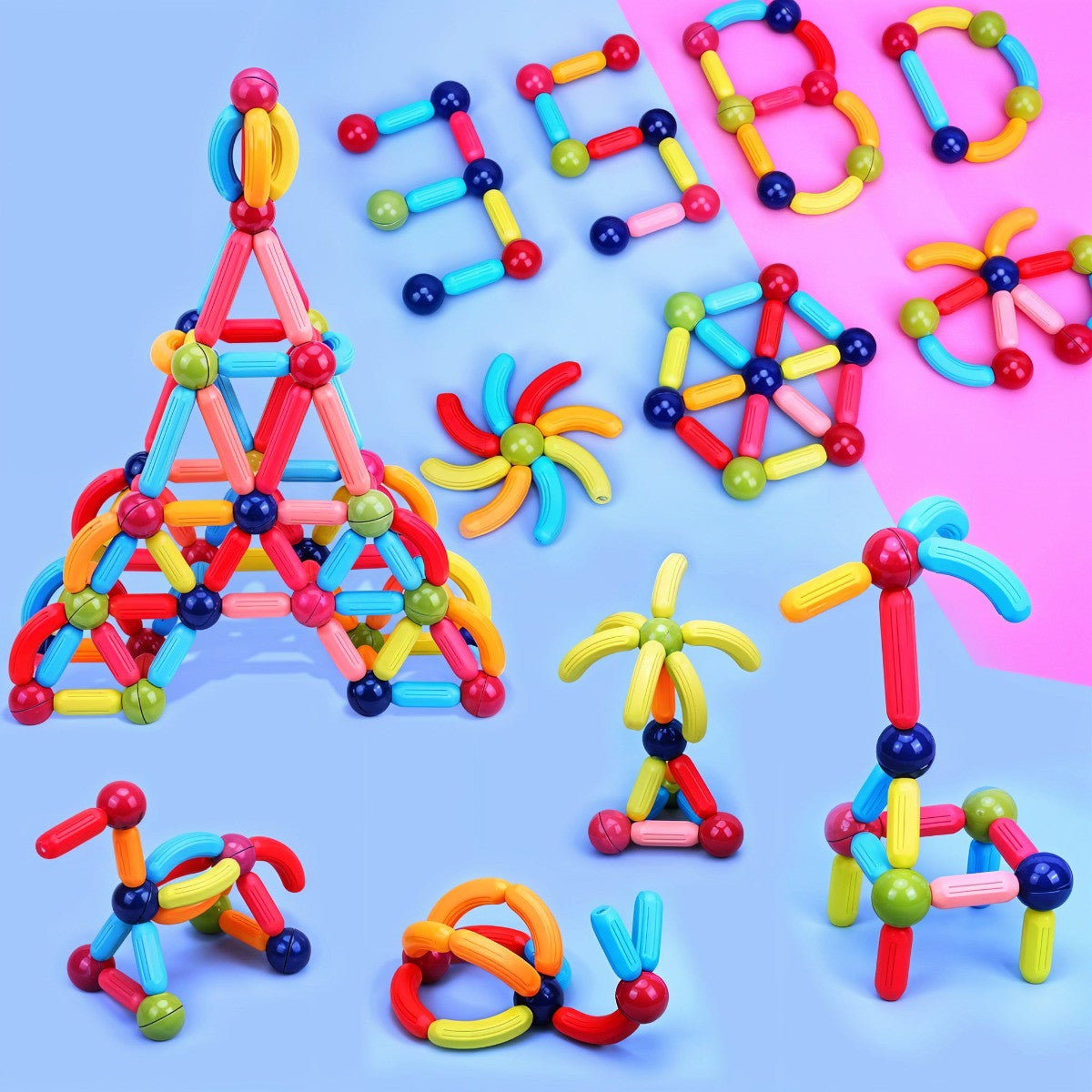 Todfod Magnetic Building Sticks Construction Set – 36 Piece STEM Educational Toy with Strong Magnets, Colorful Magnetic Rods & Balls, 3D Building Blocks for Kids’ Creativity & Brain Development