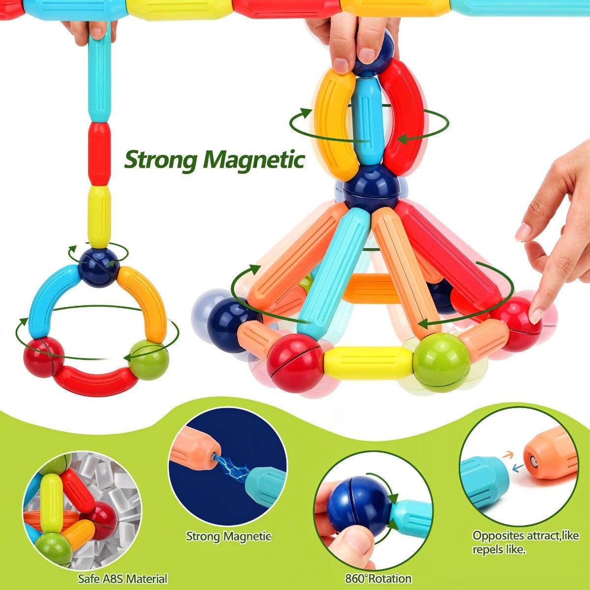 Todfod Magnetic Building Sticks Construction Set – 36 Piece STEM Educational Toy with Strong Magnets, Colorful Magnetic Rods & Balls, 3D Building Blocks for Kids’ Creativity & Brain Development