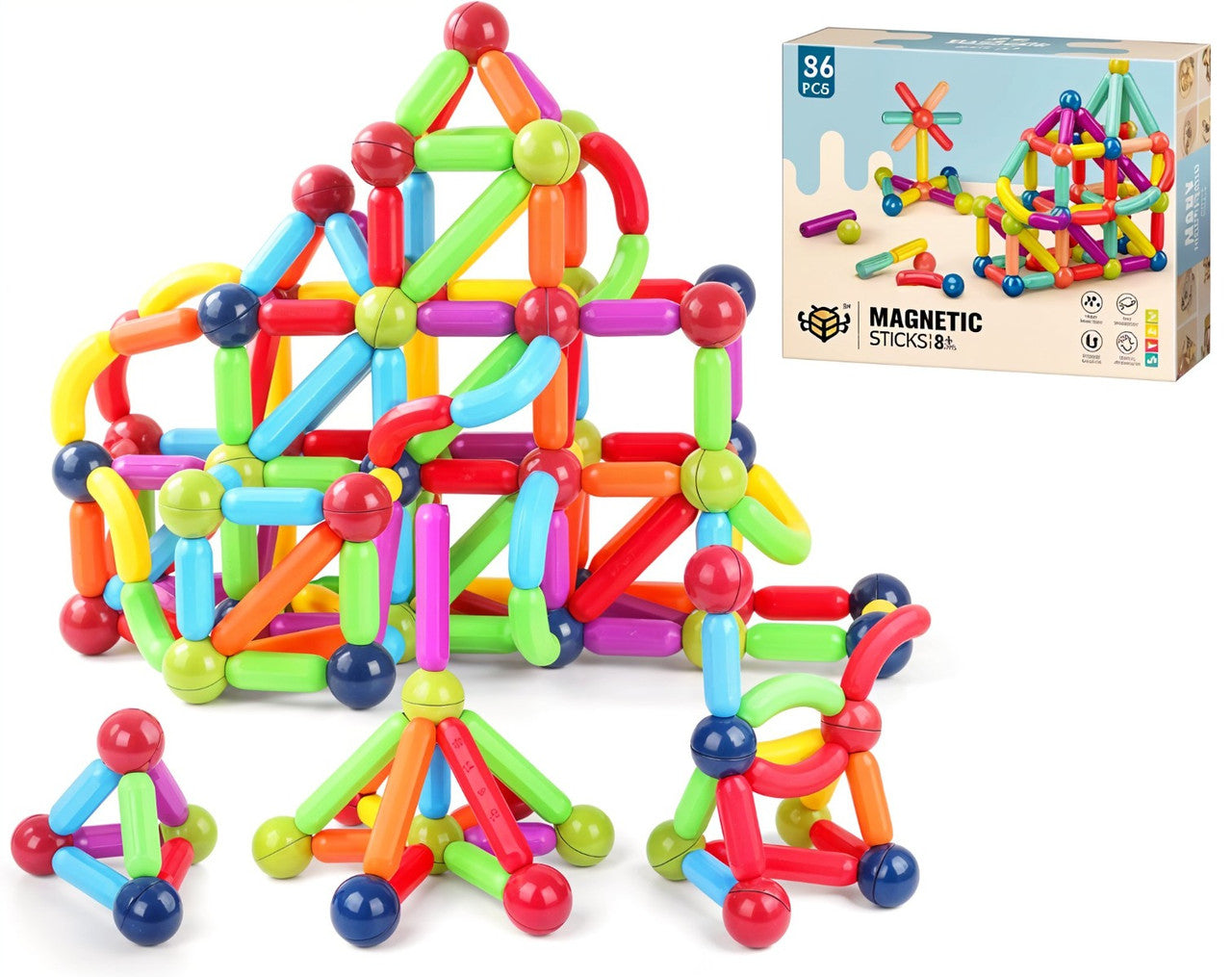 Todfod Magnetic Building Sticks Construction Set – 36 Piece STEM Educational Toy with Strong Magnets, Colorful Magnetic Rods & Balls, 3D Building Blocks for Kids’ Creativity & Brain Development