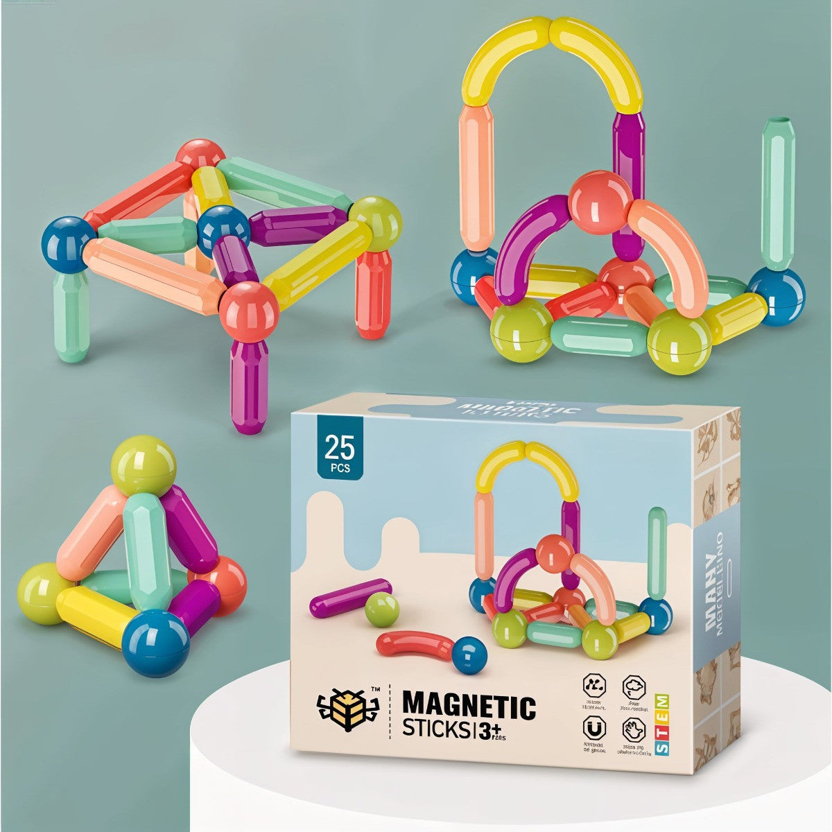 TodFod Magnetic Building Sticks Construction Set – 25-Piece Educational STEM Toy for Kids Ages 3+, Colorful Magnetic Rods and Balls, Hands-On Learning for Creativity, Brain Development & Fun Play