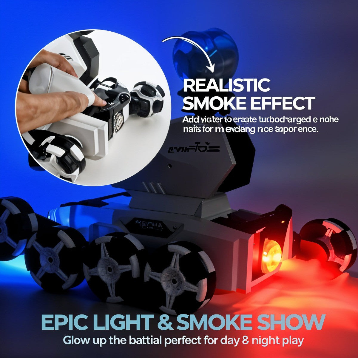 Toy with smoke effect and light display on a dark background