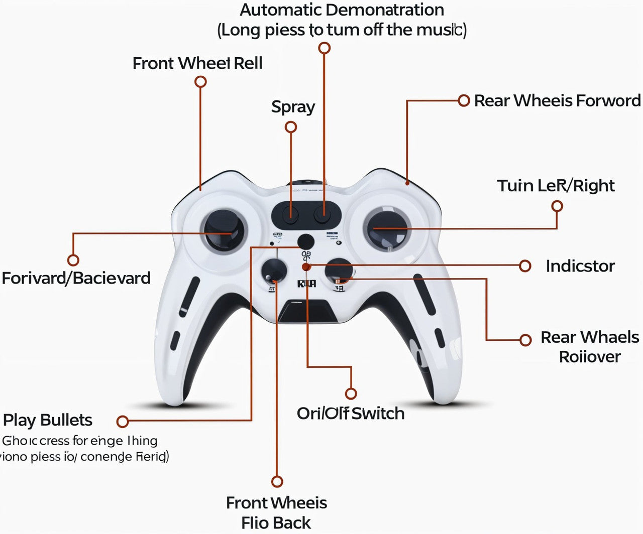 Diagram of a controller with labeled buttons on a white background