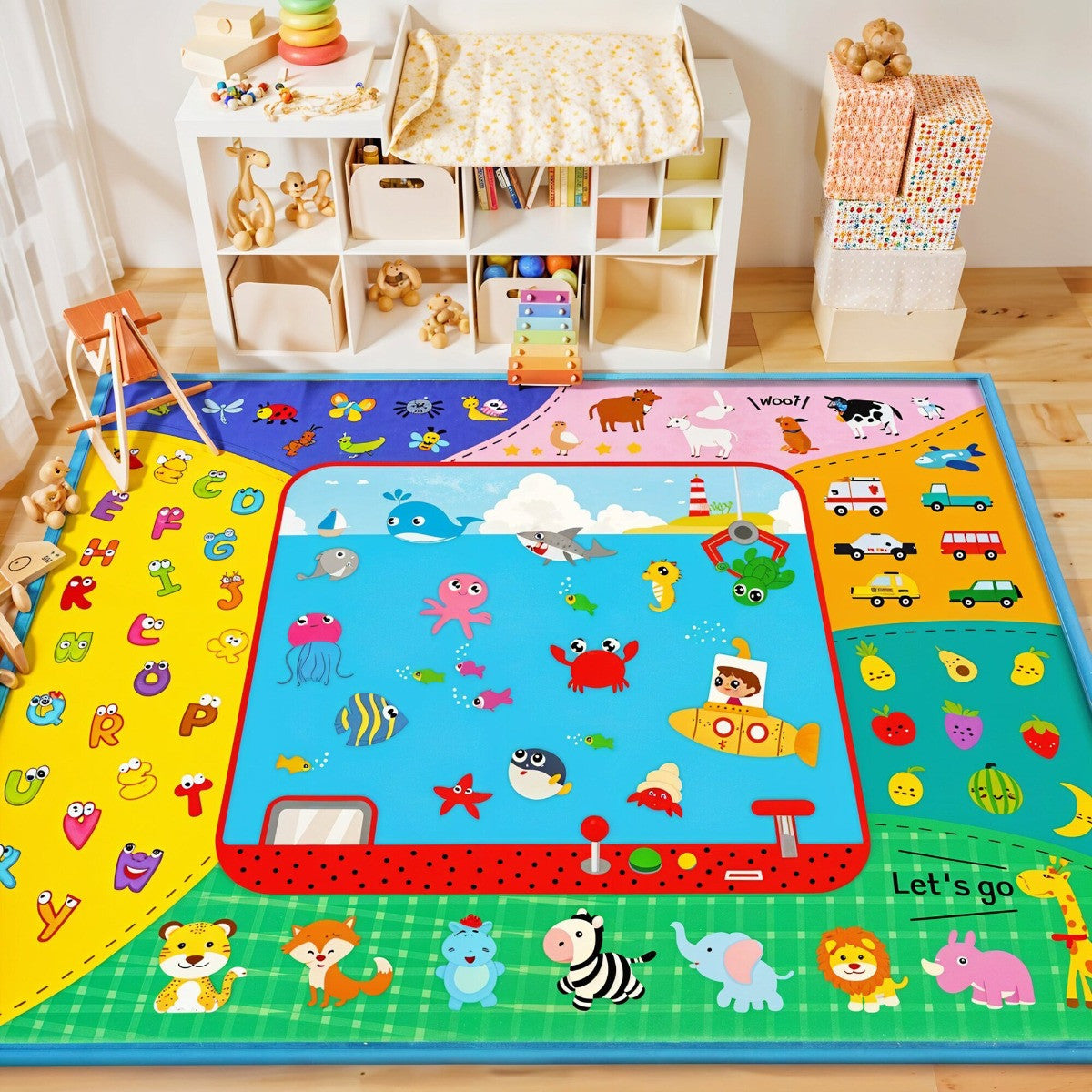 Todfod Double-Sided Kids Play Mat, Waterproof Educational Baby Crawling Mat, Large Size, Cartoon Design