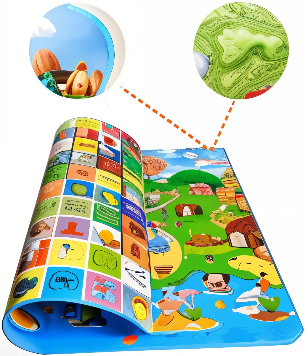 Todfod Double-Sided Kids Play Mat, Waterproof Educational Baby Crawling Mat, Large Size, Cartoon Design