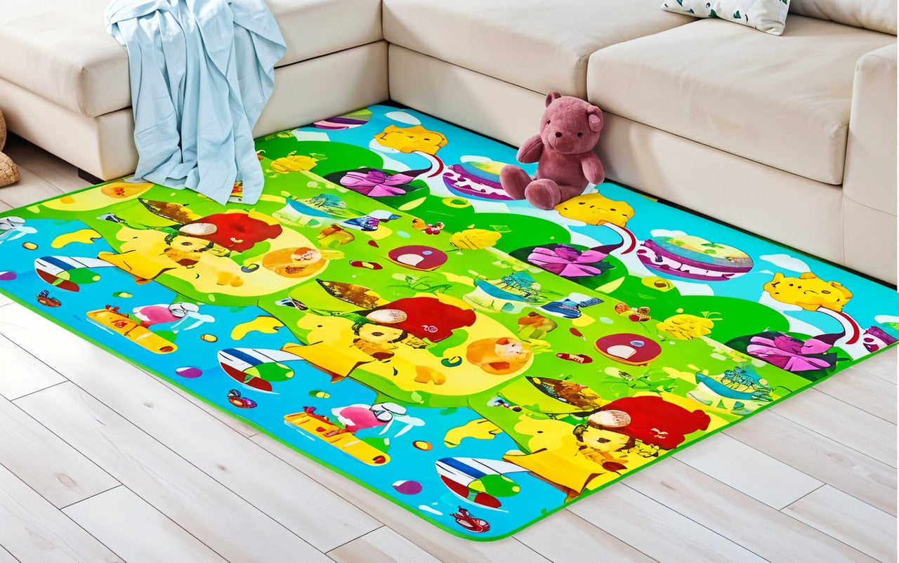 Todfod Double-Sided Kids Play Mat, Waterproof Educational Baby Crawling Mat, Large Size, Cartoon Design