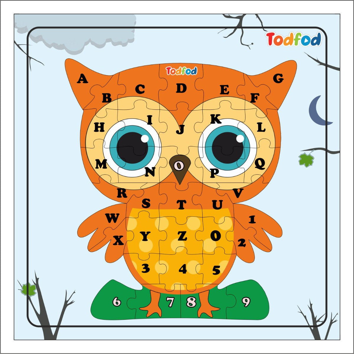 TodFod Owl Shaped Wooden Jigsaw Puzzle English Alphabets Orange Yellow - 36 Pieces