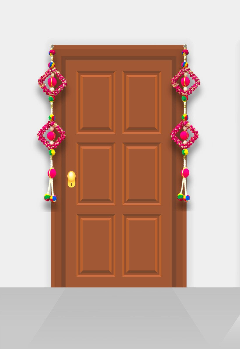 Smaran Pompom Door Side Hanging Latkan Decoration for Festive/Diwali Decor/Navratri/Pooja/Wedding Traditional Handicraft Hanging Main Door Entrance Decorative Toran Latkan (Pink)