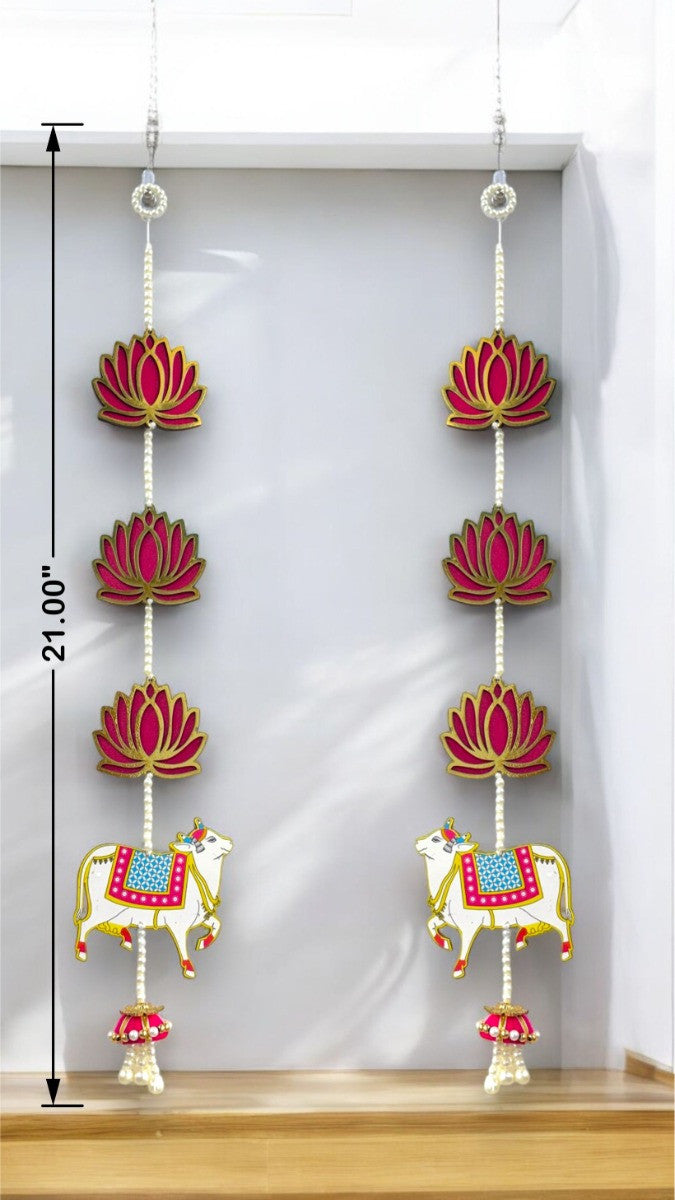 Smaran Cow Lotus Door Wall Latkan Hangings for Diwali, Navratri, Pooja, Festival Home, Office Decoration Traditional Handmade Hanging Main Door Entrance Decorative Toran
