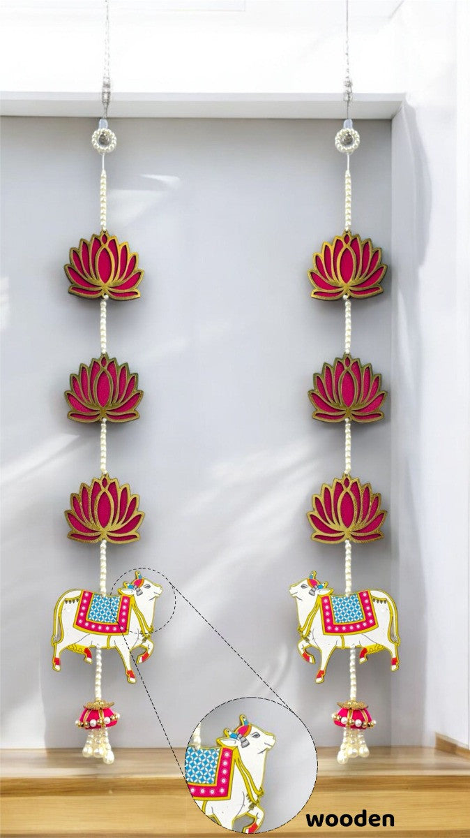 Smaran Cow Lotus Door Wall Latkan Hangings for Diwali, Navratri, Pooja, Festival Home, Office Decoration Traditional Handmade Hanging Main Door Entrance Decorative Toran