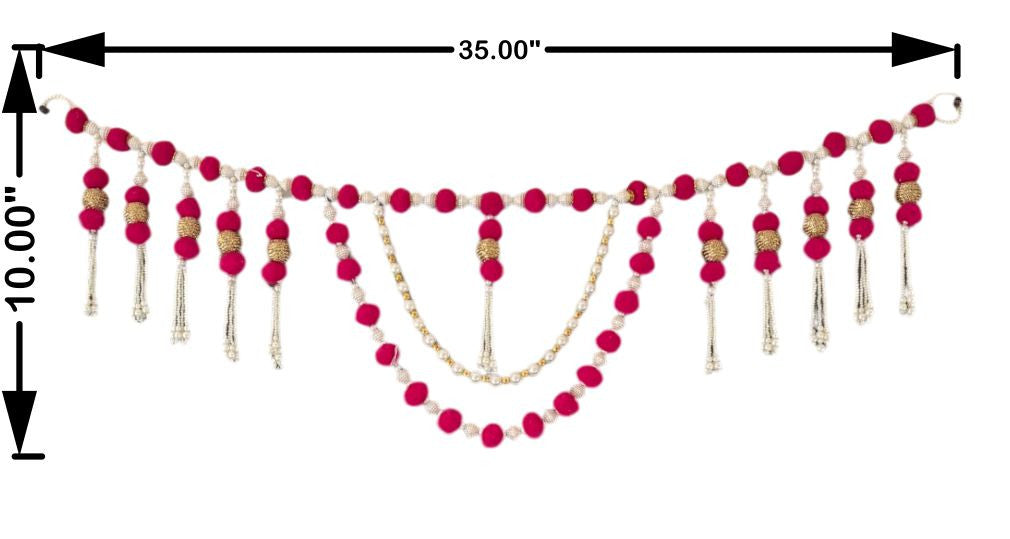 Smaran Traditional Hadmade Toran | Handcrafted Wall Hanging Bandarwal for Home Entrance & Office D cor | Moti Beads and Pom Pom Toranam Festival Diwali, Navratri Pooja Decoration