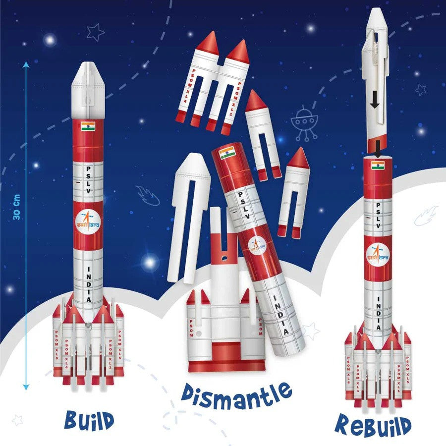 Model rockets with 'India' branding on a space-themed background