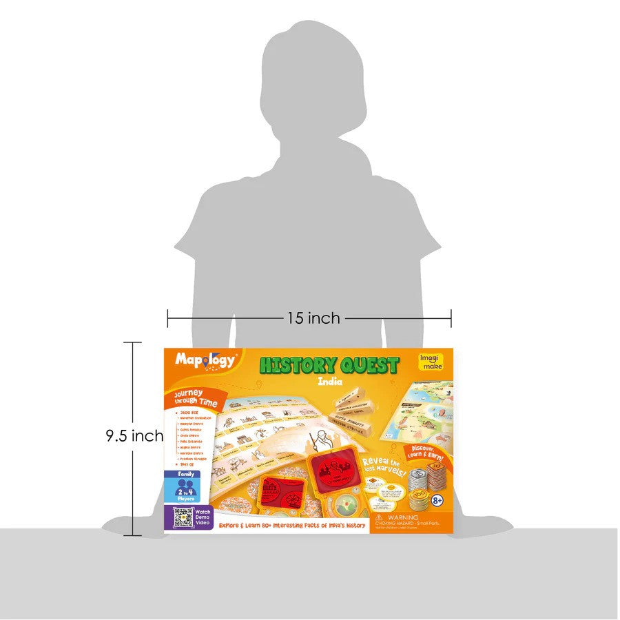 Map It Out History Quest educational kit with dimensions shown relative to a person