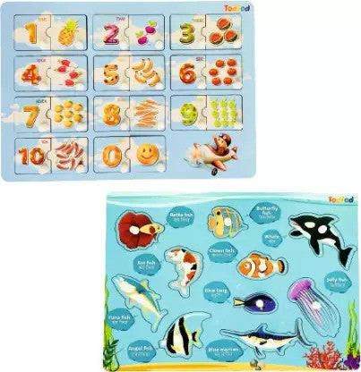 Todfod Wooden Jigsaw Puzzles  English Numbers & Fish Characters for Kids