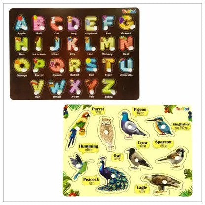 Todfod Wooden Jigsaw Puzzles ABCD 4 in 1 & Birds Characters For Kids  (1 Pieces)