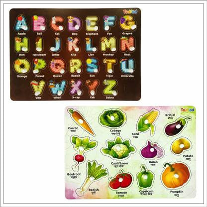 Todfod Wooden Jigsaw Puzzles - ABCD 4-1 Vegetable Characters
