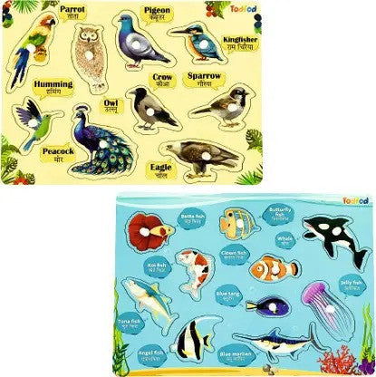 Todfod Wooden Jigsaw Puzzles Birds & Fish Characters For Kids