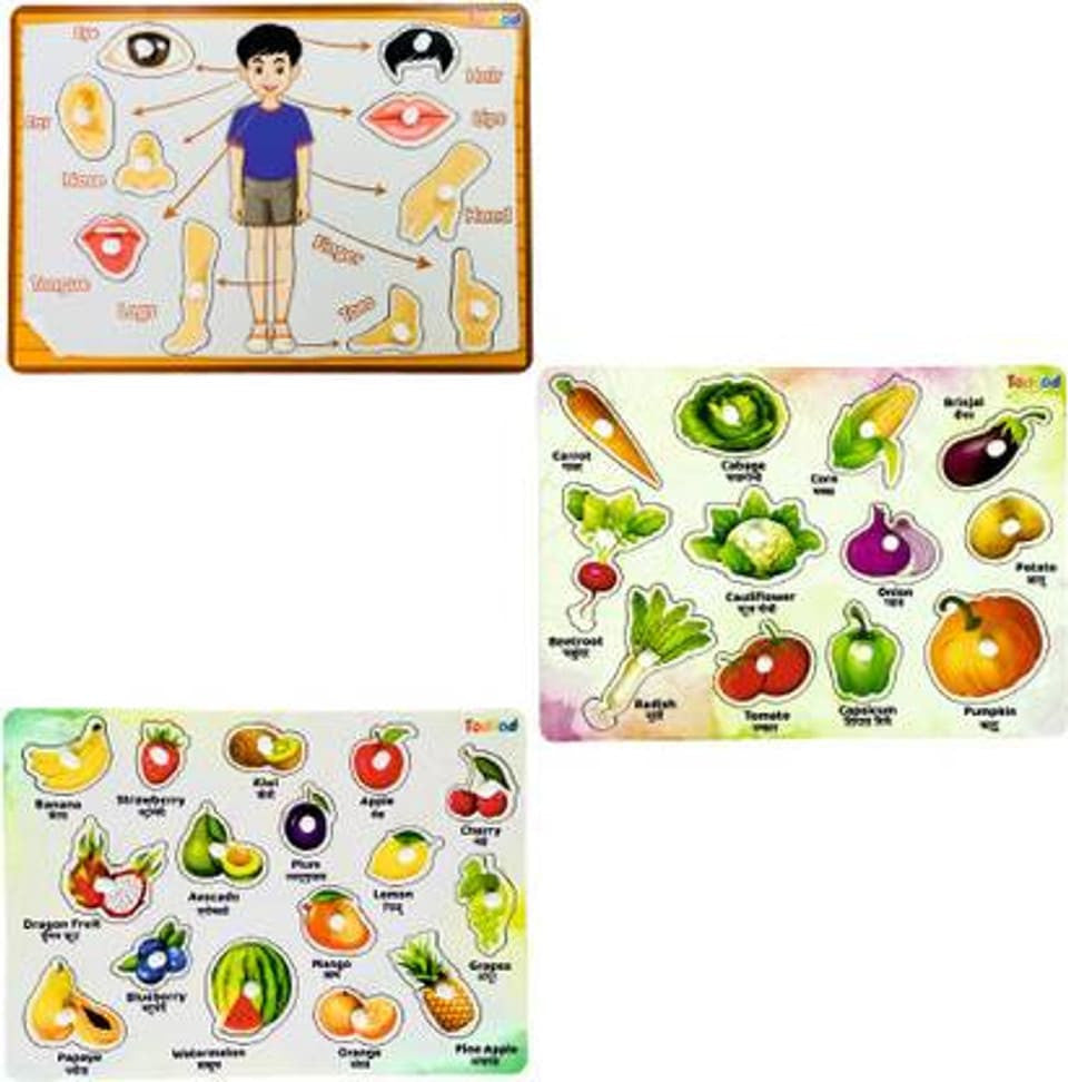 Todfod Wooden Jigsaw Puzzles Body Parts & Vegetable & Fruits Characters For Kids