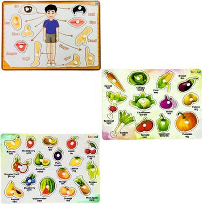 Todfod Wooden Jigsaw Puzzles Body Parts & Vegetable & Fruits Characters For Kids