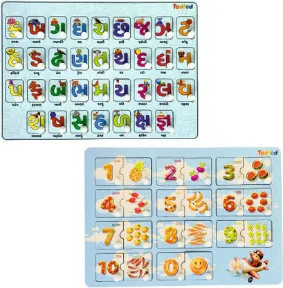 Todfod Wooden Jigsaw Puzzles Gujarati Kakko & English Numbers Characters For Kids
