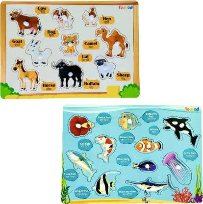 Todfod Wooden Jigsaw Puzzles Pet Animal & Fish Characters For Kids