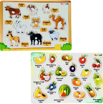 Todfod Wooden Jigsaw Puzzles Pet Animal & Fruit Characters For Kids
