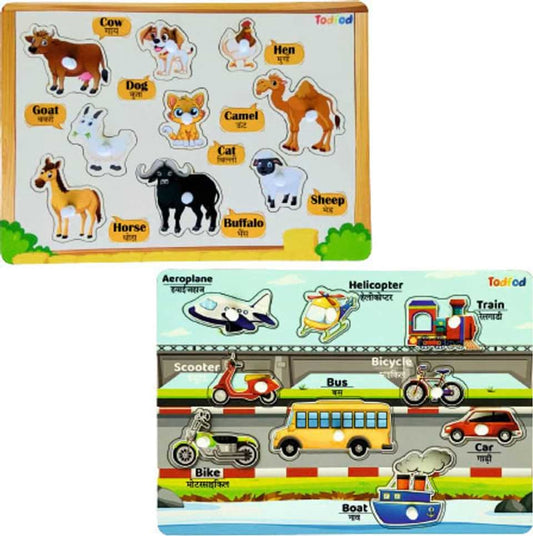 Todfod Wooden Jigsaw Puzzles Pet Animal & Vehicle Character For Kids
