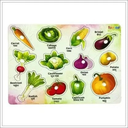 Educational vegetable chart with images and names on a white background